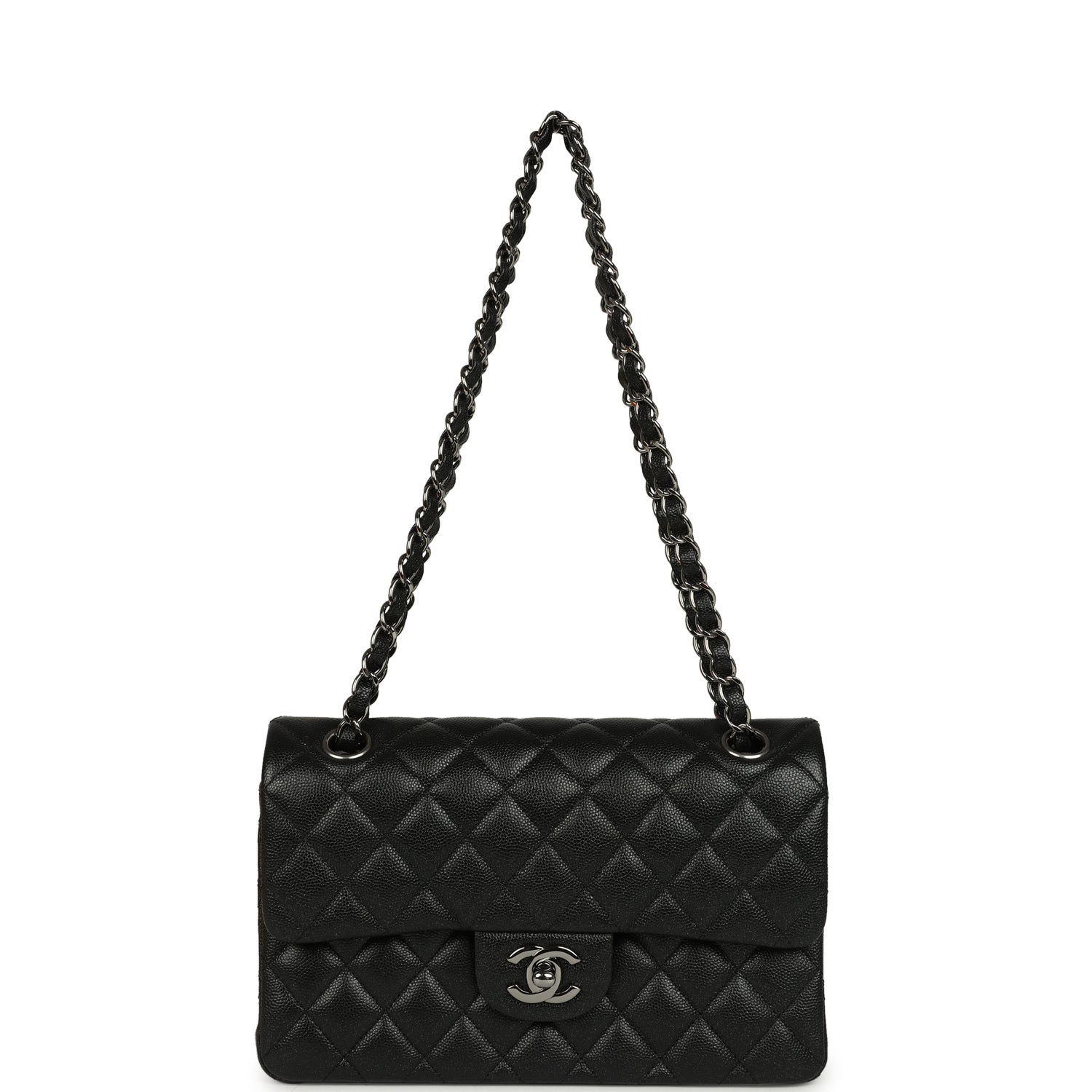 Chanel Small Classic Double Flap Bag Black Iridescent Caviar Ruthenium Hardware