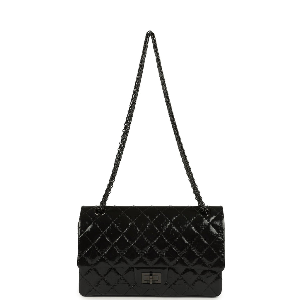 Chanel Small Reissue 225 2.55 Double Flap Bag So Black Shiny Crumpled Calfskin Black Hardware
