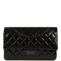Chanel Small Reissue 225 2.55 Double Flap Bag So Black Shiny Crumpled Calfskin Black Hardware
