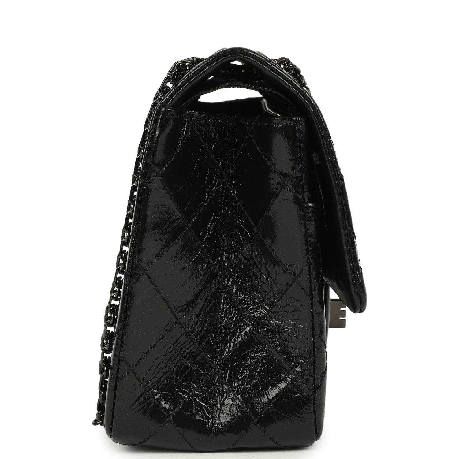 Chanel Small Reissue 225 2.55 Double Flap Bag So Black Shiny Crumpled Calfskin Black Hardware