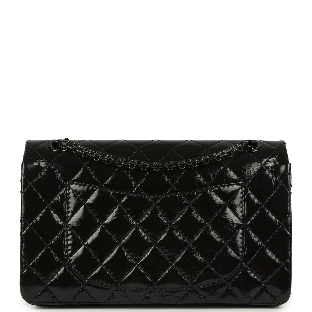 Chanel Small Reissue 225 2.55 Double Flap Bag So Black Shiny Crumpled Calfskin Black Hardware