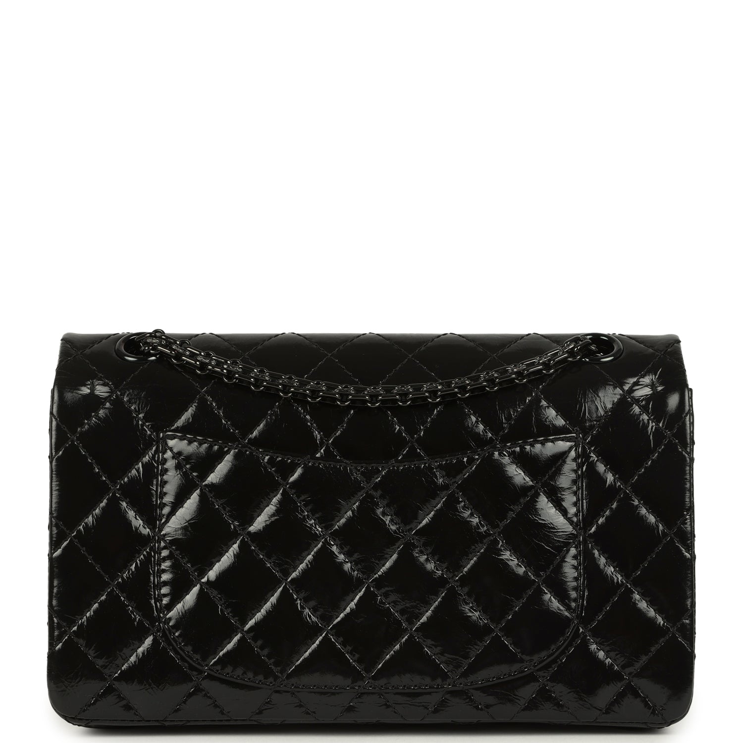 Chanel Small Reissue 225 2.55 Double Flap Bag So Black Shiny Crumpled Calfskin Black Hardware