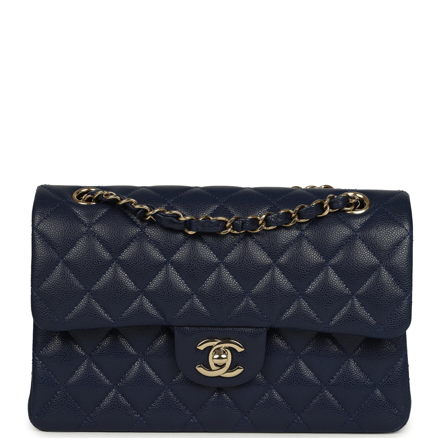 Chanel Small Classic Double Flap Bag Navy Blue Caviar Gold Hardware