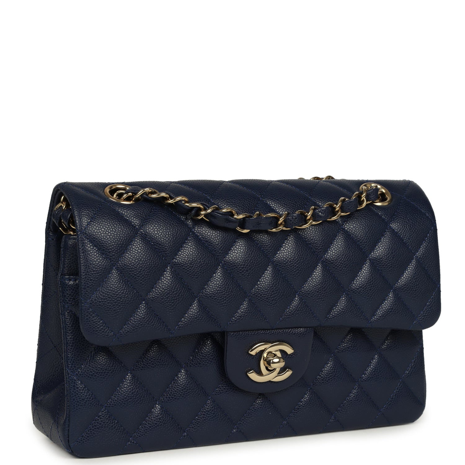 Chanel Small Classic Double Flap Bag Navy Blue Caviar Gold Hardware