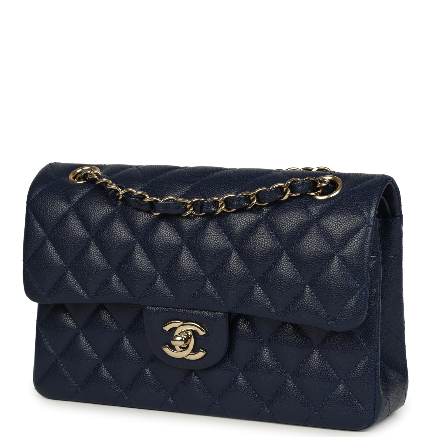 Chanel Small Classic Double Flap Bag Navy Blue Caviar Gold Hardware