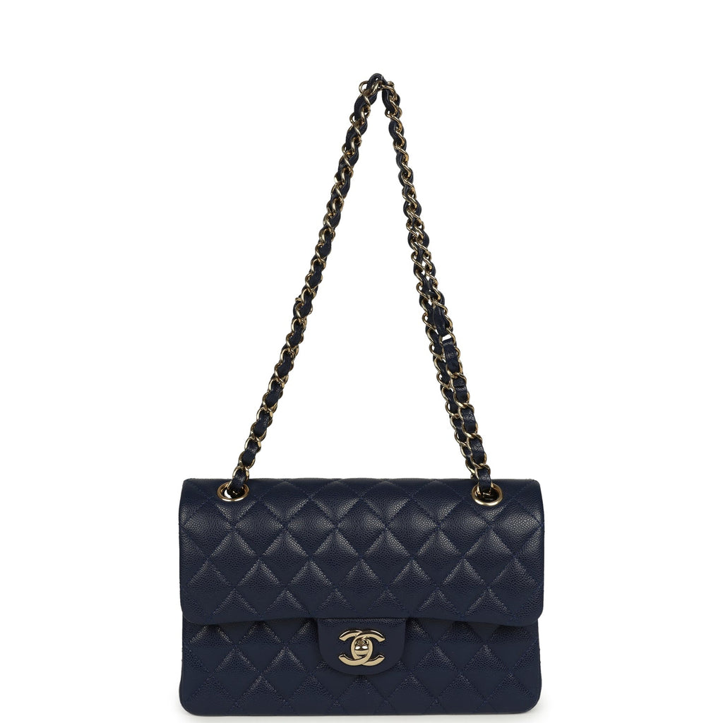 Chanel Small Classic Double Flap Bag Navy Blue Caviar Gold Hardware