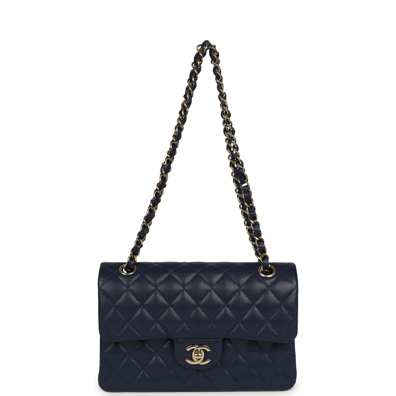Chanel Small Classic Double Flap Bag Navy Blue Caviar Gold Hardware