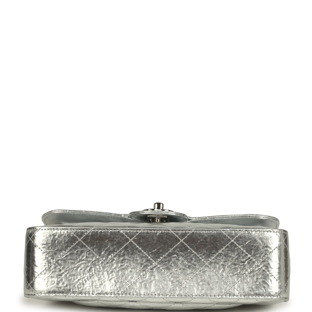 Chanel Small Classic Double Flap Silver Hammered Metallic Calfskin Silver Hardware