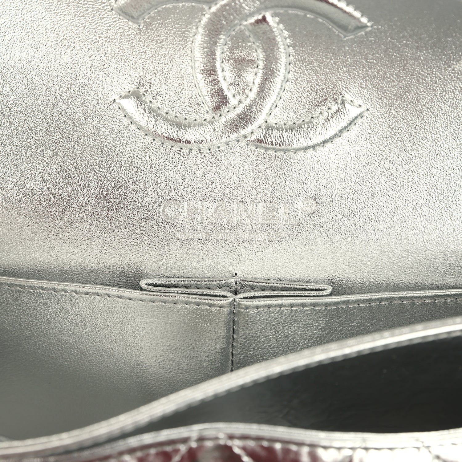 Chanel Small Classic Double Flap Silver Hammered Metallic Calfskin Silver Hardware