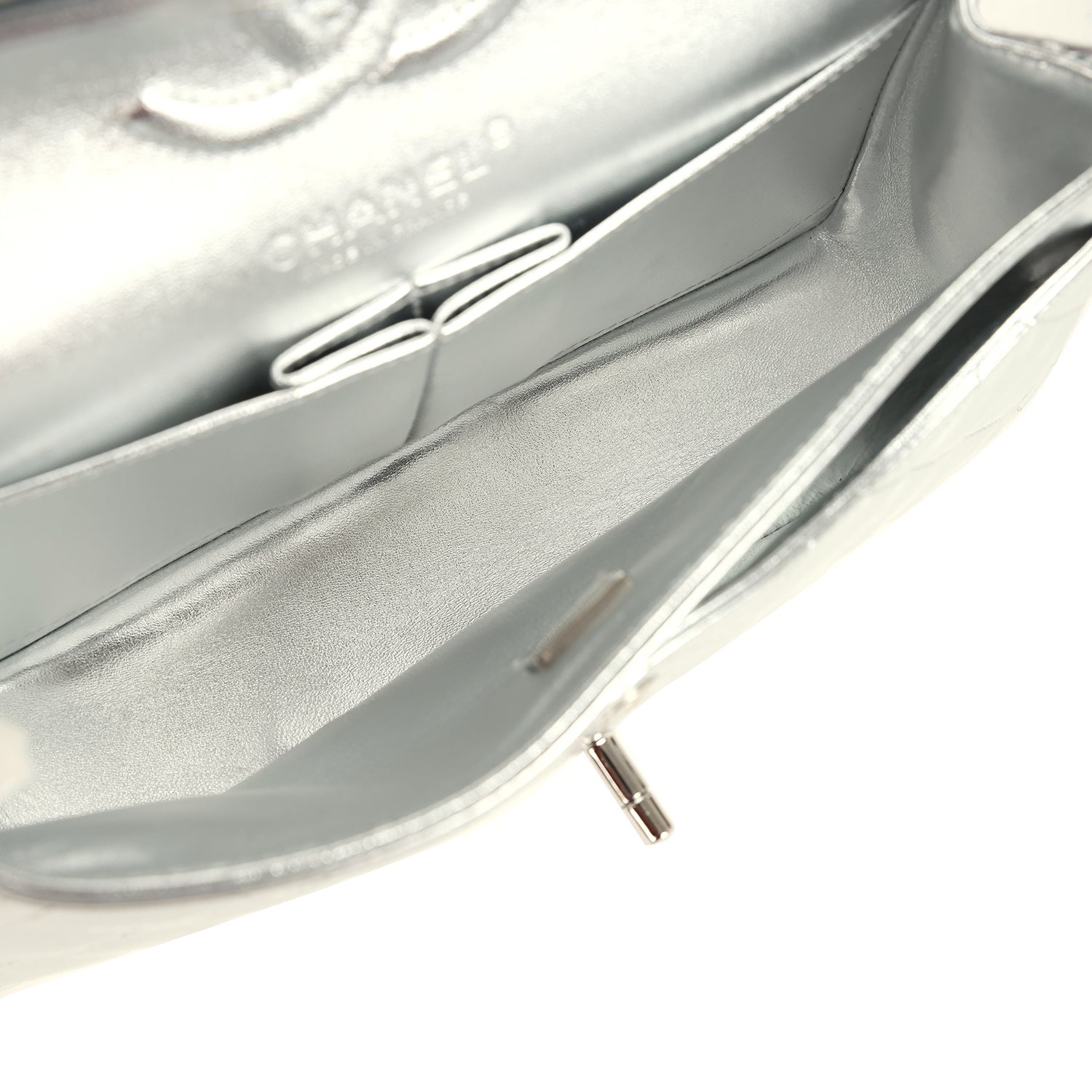 Chanel Small Classic Double Flap Silver Hammered Metallic Calfskin Silver Hardware
