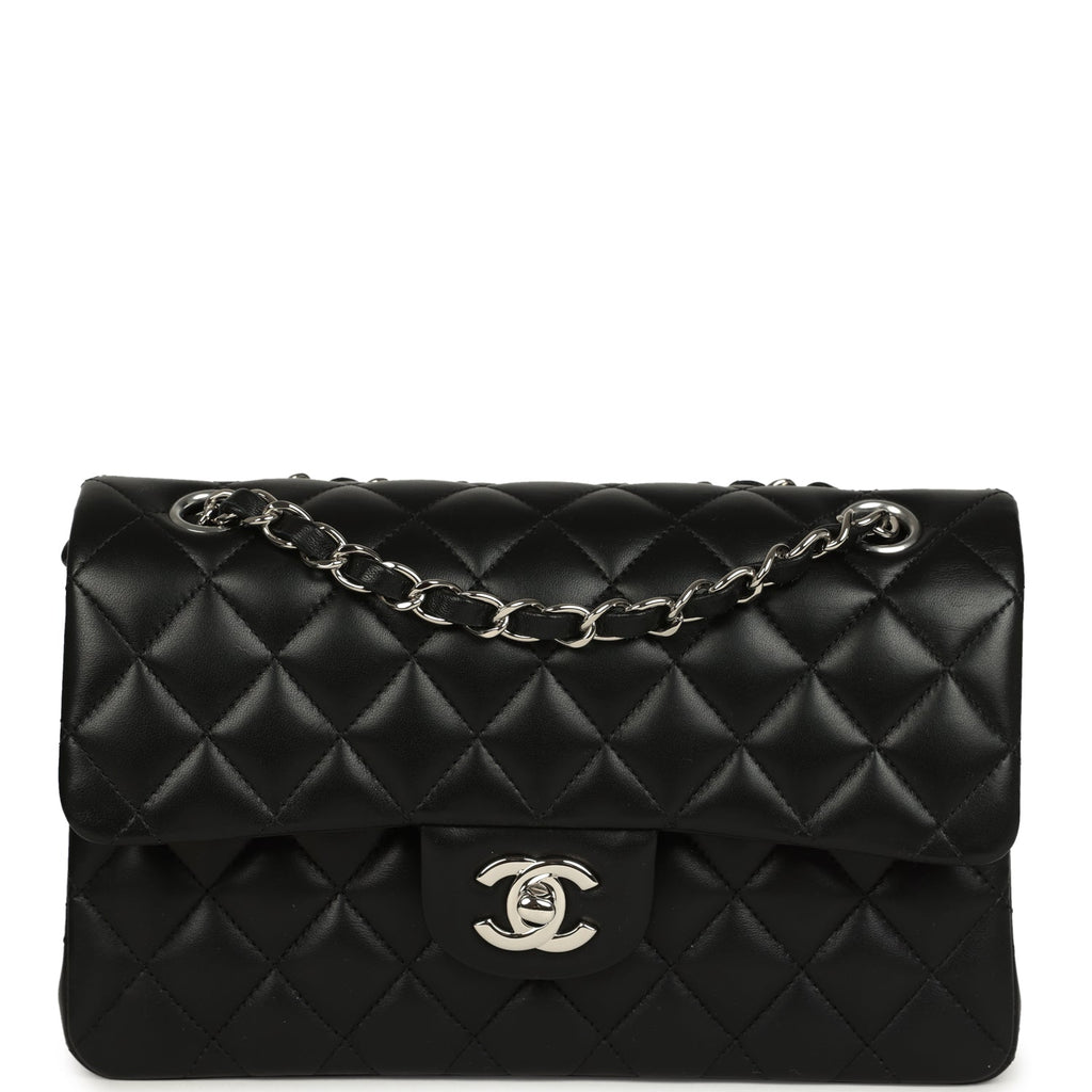 Chanel Small Classic Double Flap Bag Black Lambskin Silver Hardware