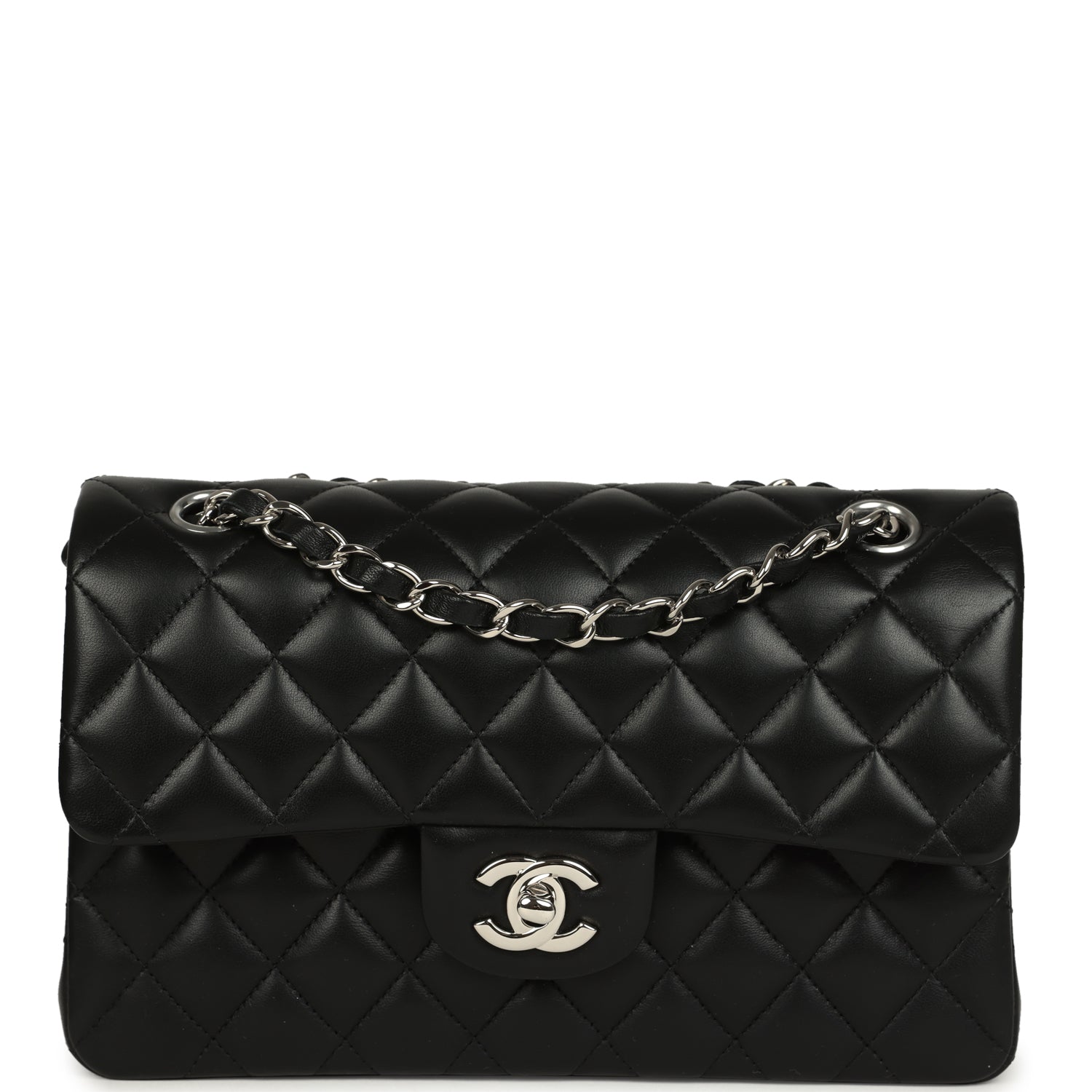 Chanel Small Classic Double Flap Bag Black Lambskin Silver Hardware