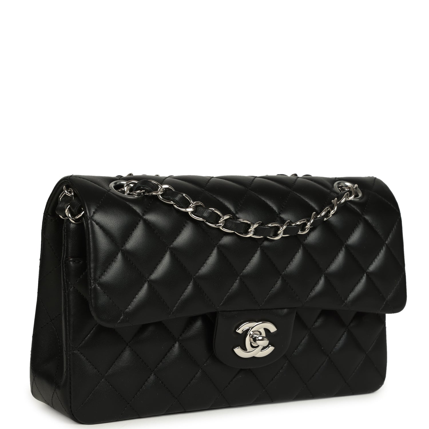 Chanel Small Classic Double Flap Bag Black Lambskin Silver Hardware