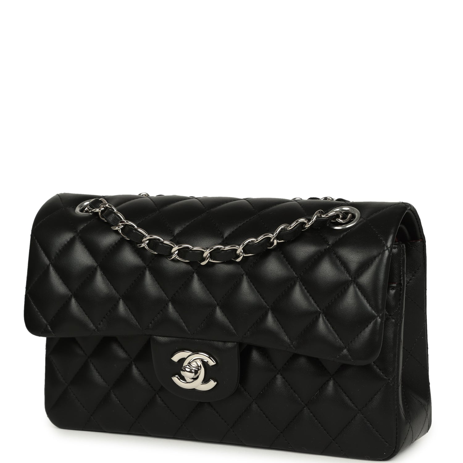 Chanel Small Classic Double Flap Bag Black Lambskin Silver Hardware