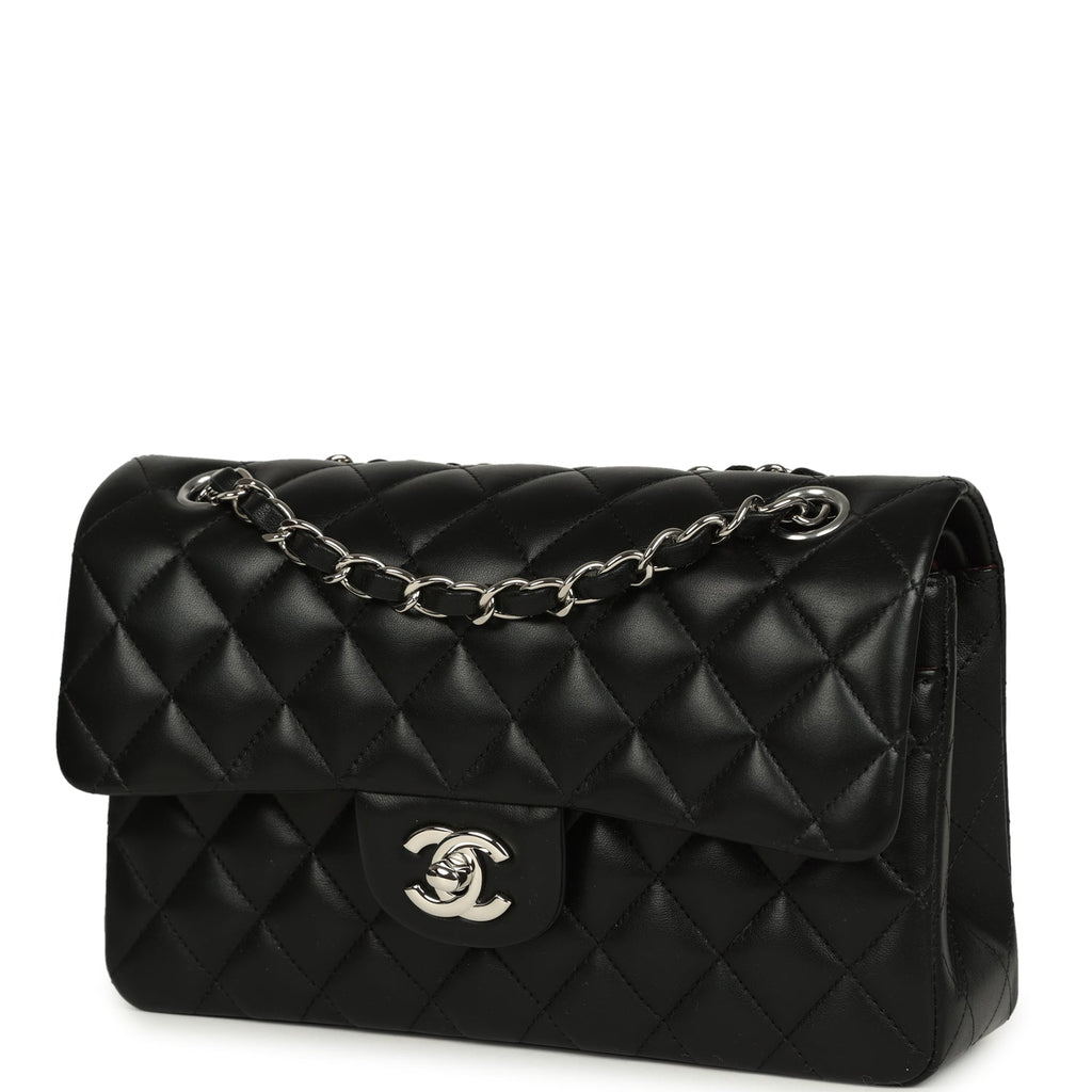 Chanel Small Classic Double Flap Bag Black Lambskin Silver Hardware