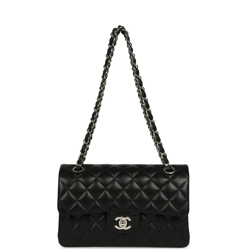 Chanel Small Classic Double Flap Bag Black Lambskin Silver Hardware