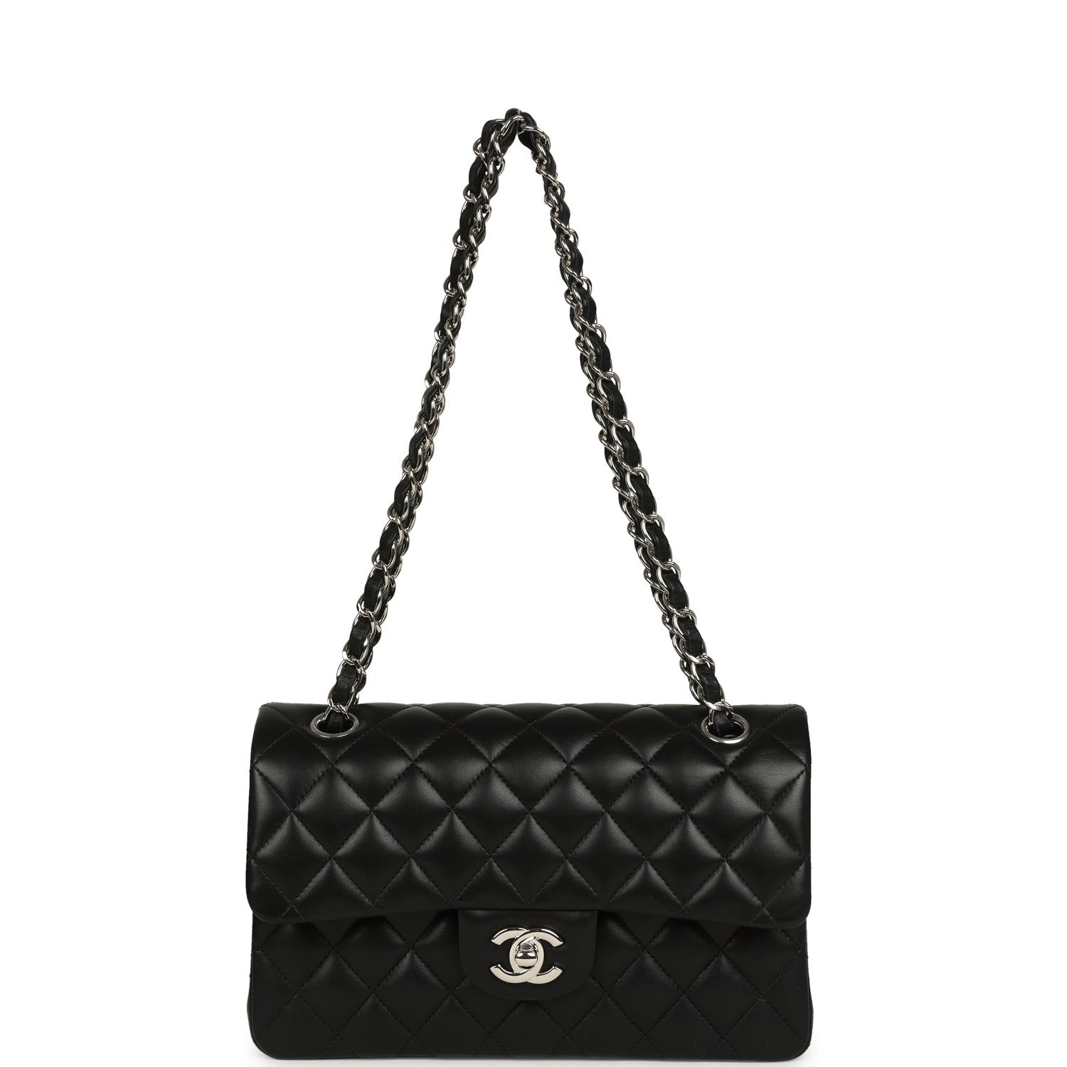 Chanel Small Classic Double Flap Bag Black Lambskin Silver Hardware