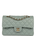 Chanel Small Classic Double Flap Bag Blue Caviar Light Gold Hardware