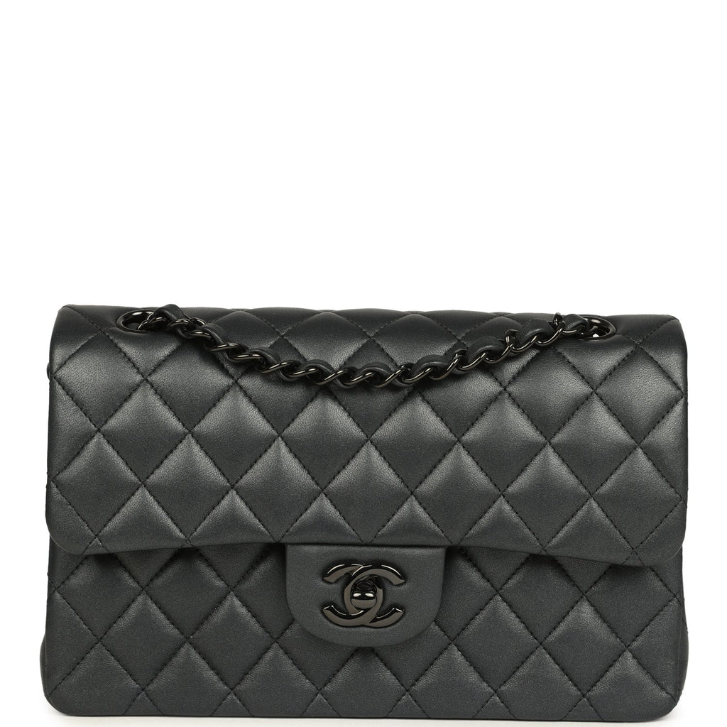 Chanel Small Classic Double Flap Bag So Black Iridescent Lambskin Black Hardware