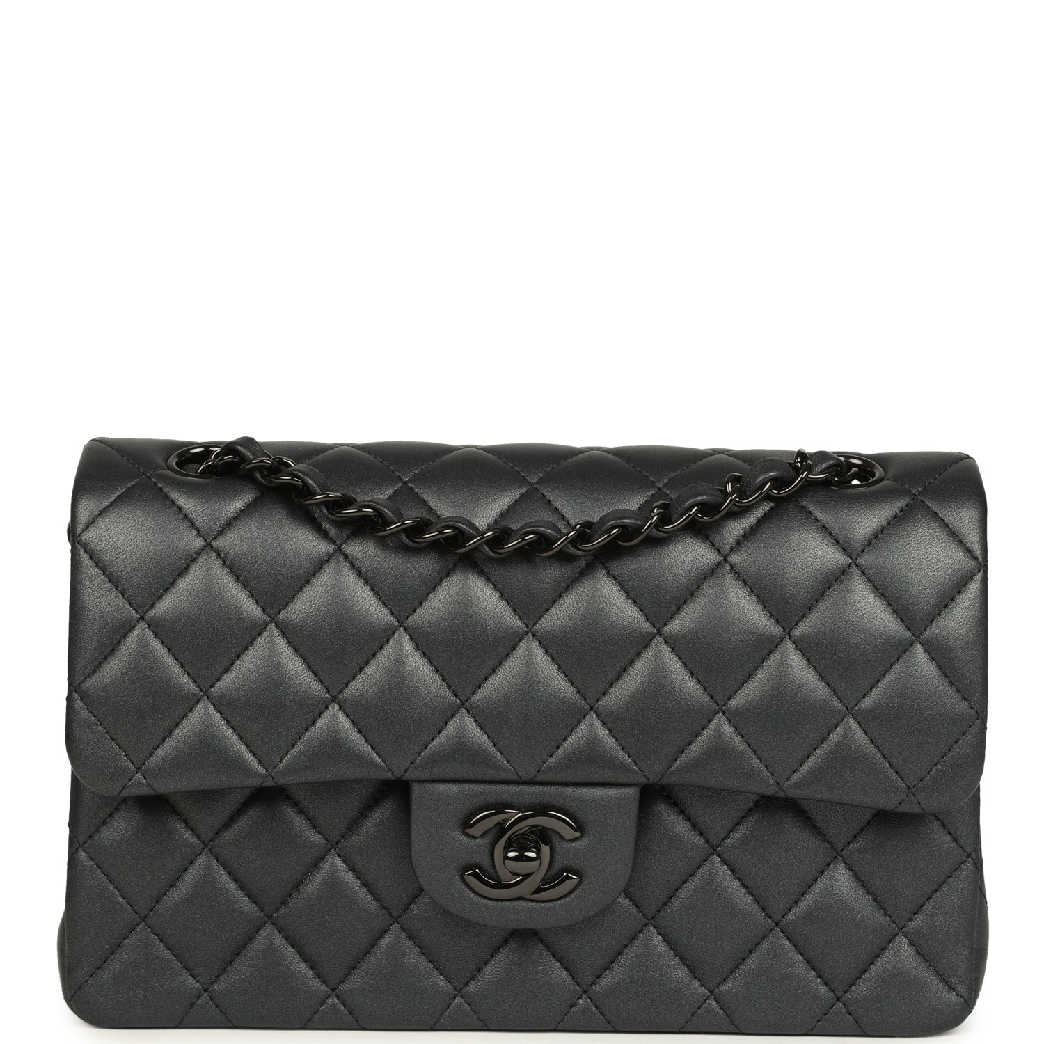 Chanel Small Classic Double Flap Bag So Black Iridescent Lambskin Black Hardware