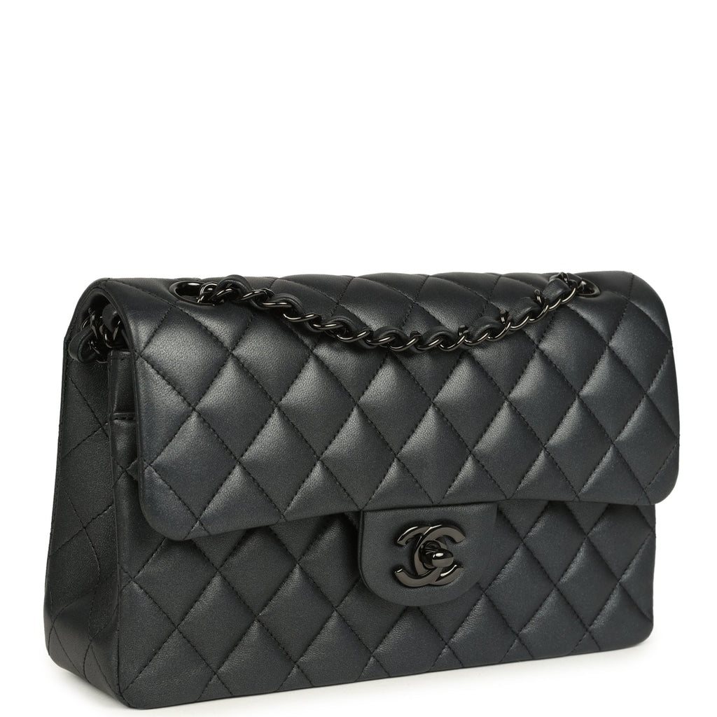 Chanel Small Classic Double Flap Bag So Black Iridescent Lambskin Black Hardware