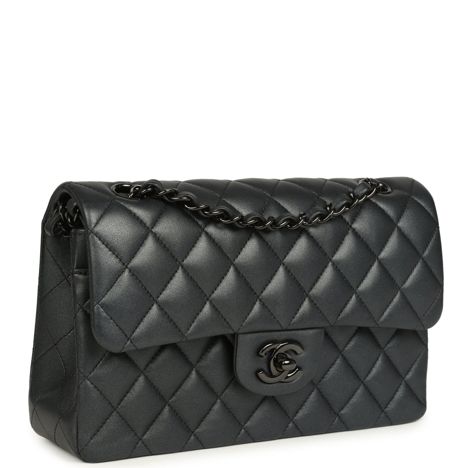 Chanel Small Classic Double Flap Bag So Black Iridescent Lambskin Black Hardware