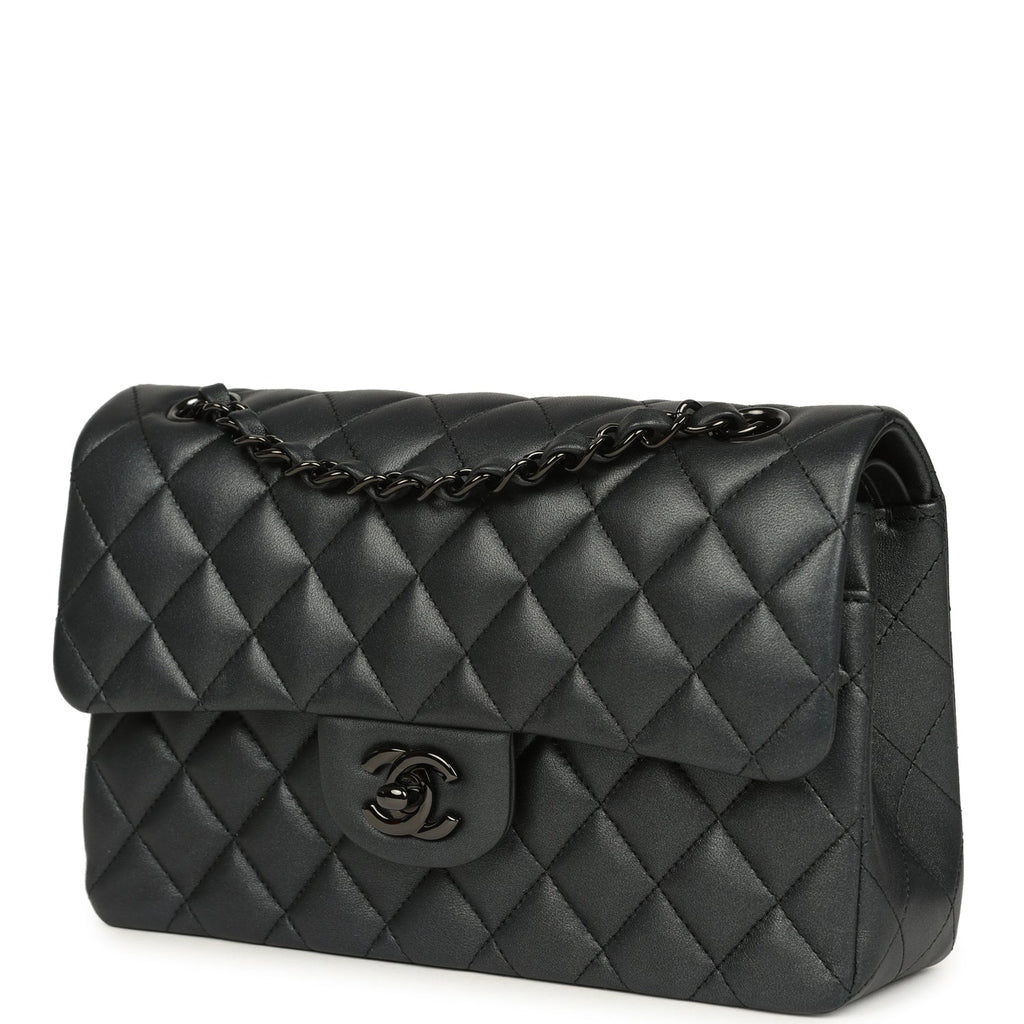 Chanel Small Classic Double Flap Bag So Black Iridescent Lambskin Black Hardware
