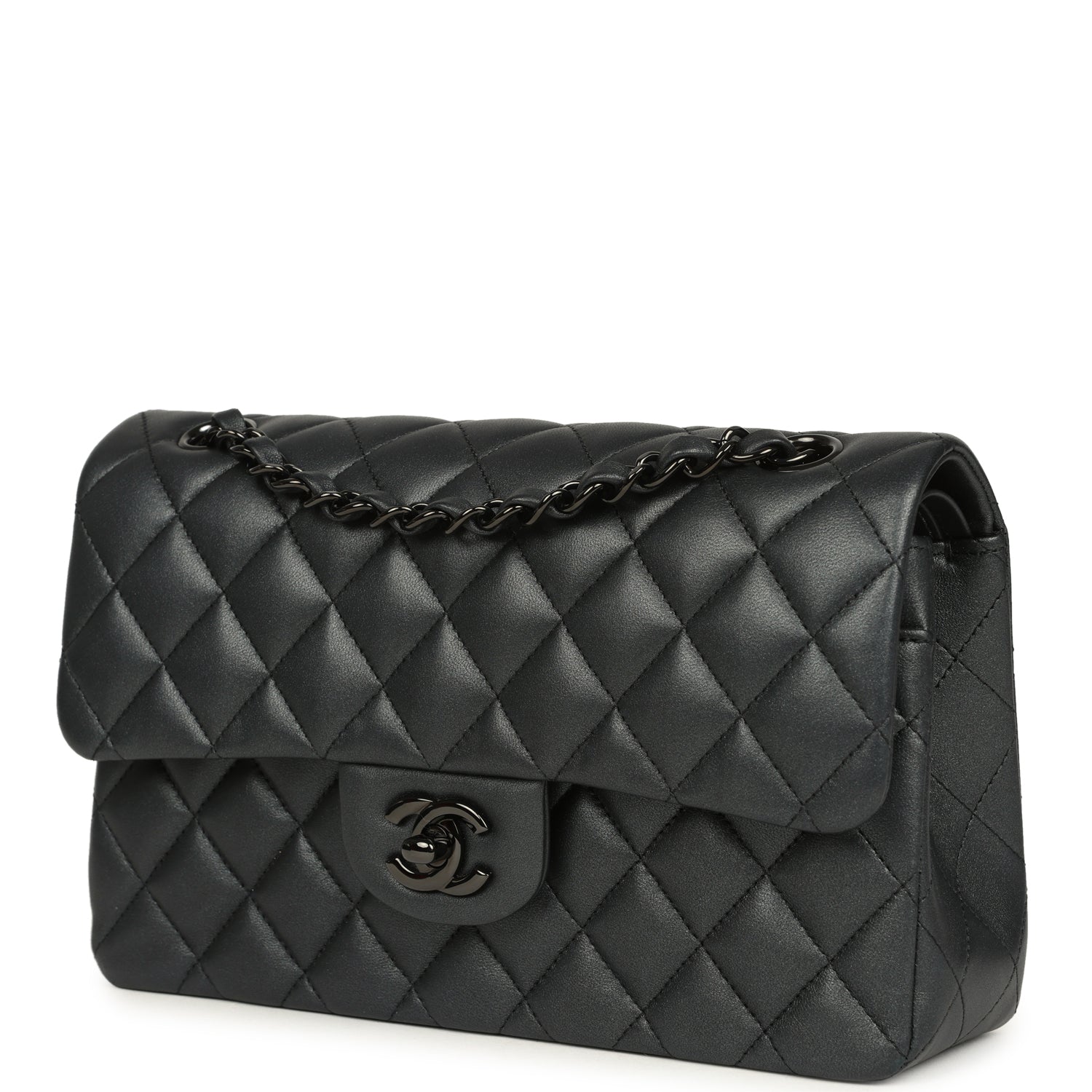 Chanel Small Classic Double Flap Bag So Black Iridescent Lambskin Black Hardware