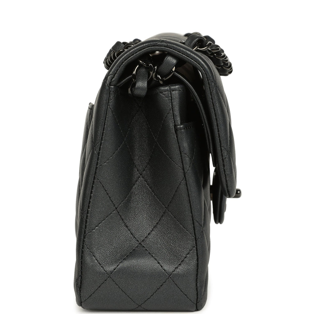 Chanel Small Classic Double Flap Bag So Black Iridescent Lambskin Black Hardware