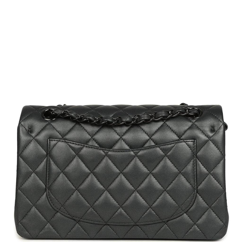 Chanel Small Classic Double Flap Bag So Black Iridescent Lambskin Black Hardware