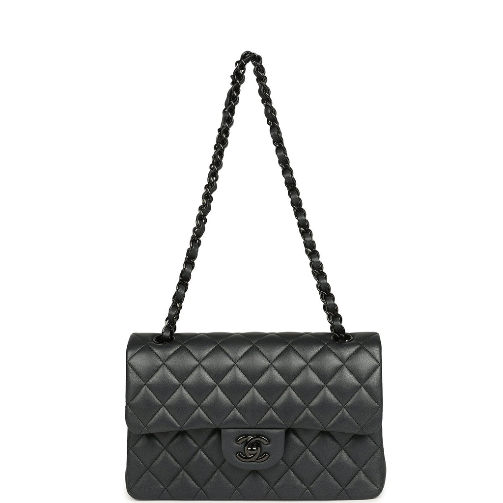 Chanel Small Classic Double Flap Bag So Black Iridescent Lambskin Black Hardware