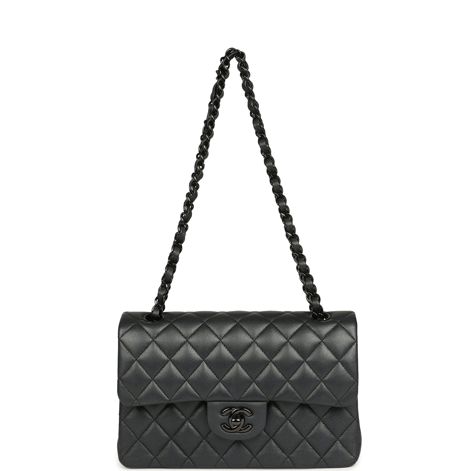 Chanel Small Classic Double Flap Bag So Black Iridescent Lambskin Black Hardware