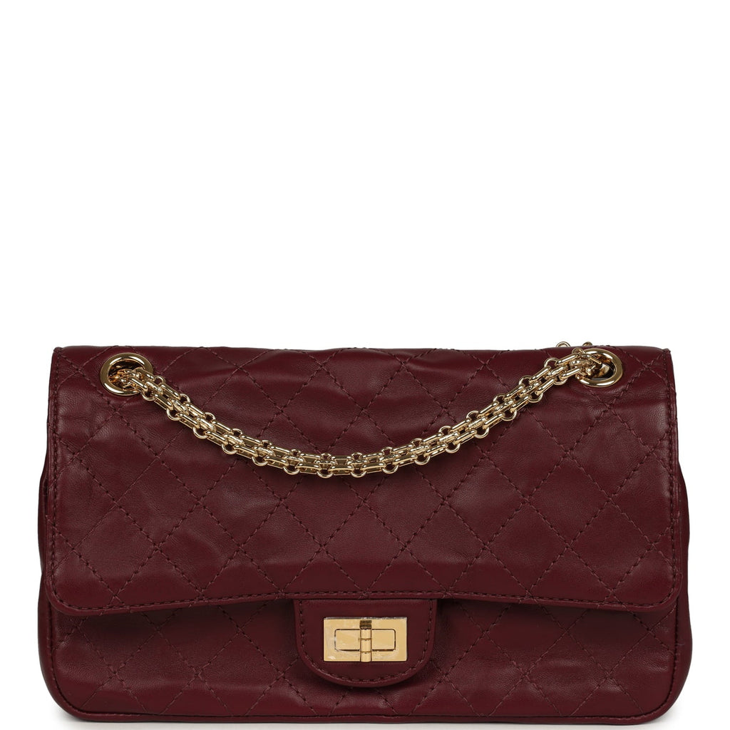 Chanel Small "Crush" Reissue 225 2.55 Double Flap Bag Burgundy Lambskin Gold Hardware