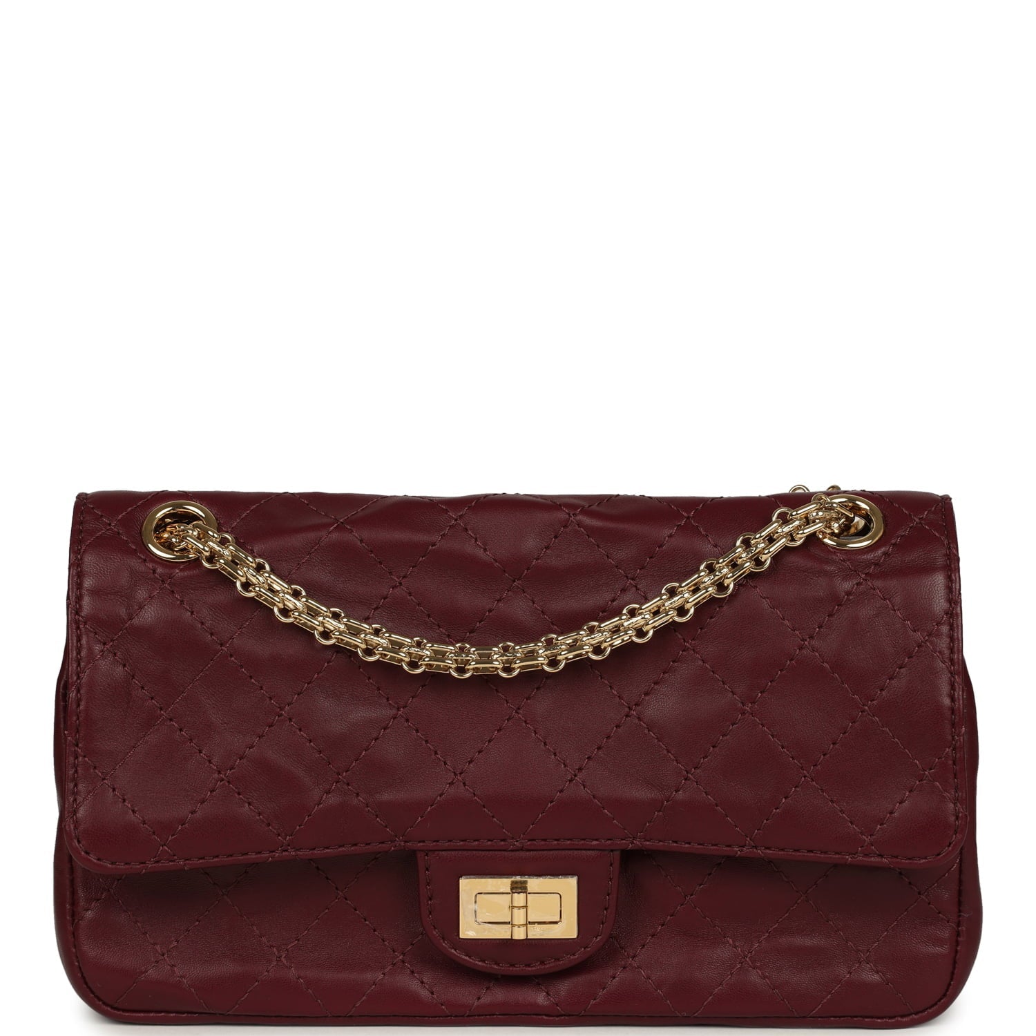 Chanel Small "Crush" Reissue 225 2.55 Double Flap Bag Burgundy Lambskin Gold Hardware