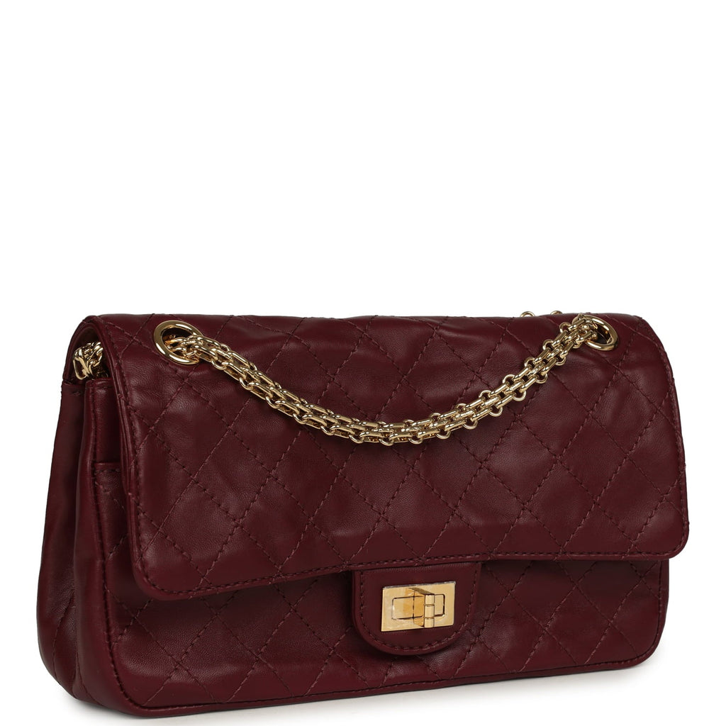 Chanel Small "Crush" Reissue 225 2.55 Double Flap Bag Burgundy Lambskin Gold Hardware