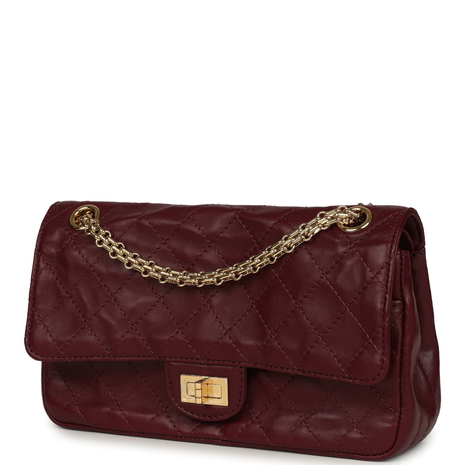 Chanel Small "Crush" Reissue 225 2.55 Double Flap Bag Burgundy Lambskin Gold Hardware