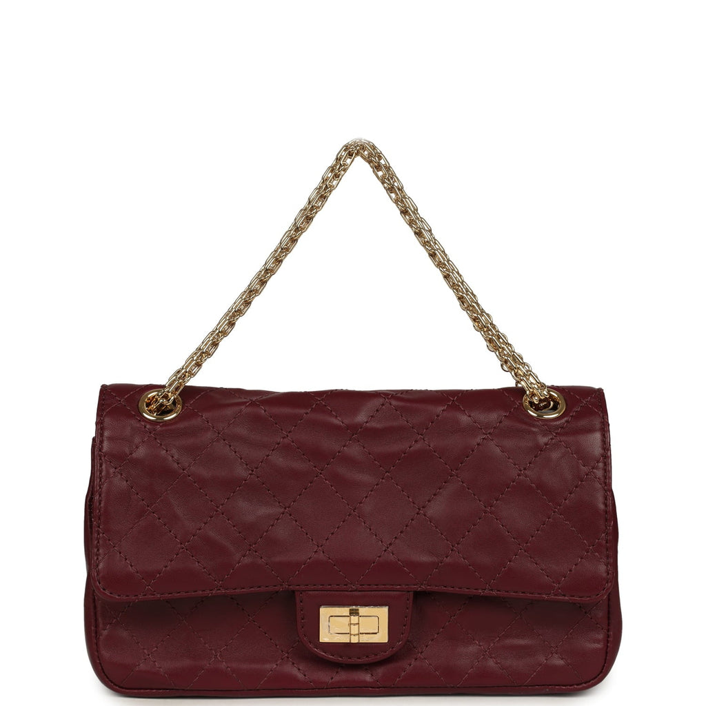 Chanel Small "Crush" Reissue 225 2.55 Double Flap Bag Burgundy Lambskin Gold Hardware