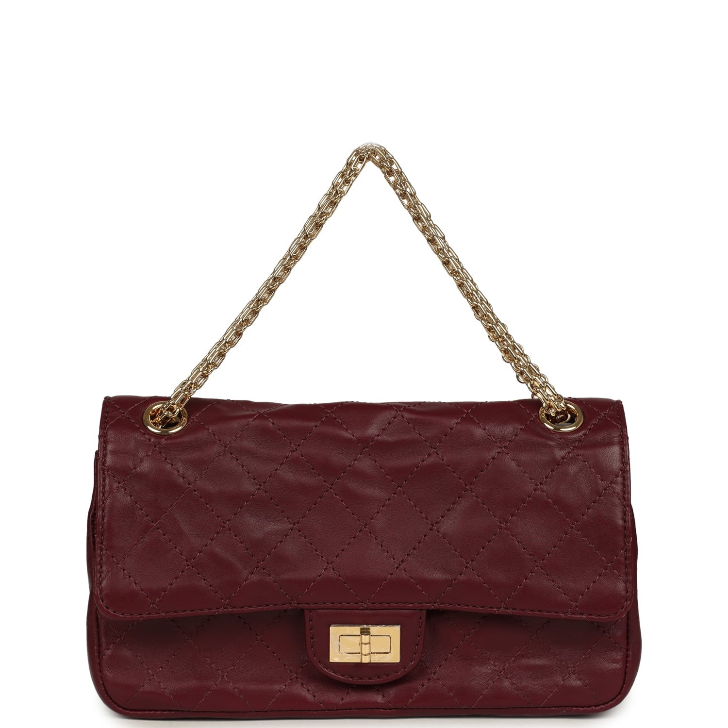 Chanel Small "Crush" Reissue 225 2.55 Double Flap Bag Burgundy Lambskin Gold Hardware