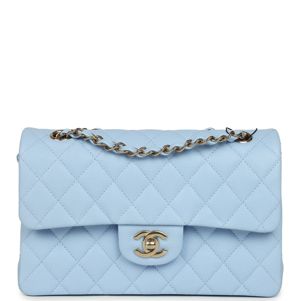 Chanel Small Classic Double Flap Bag Light Blue Caviar Light Gold Hardware