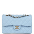 Chanel Small Classic Double Flap Bag Light Blue Caviar Light Gold Hardware