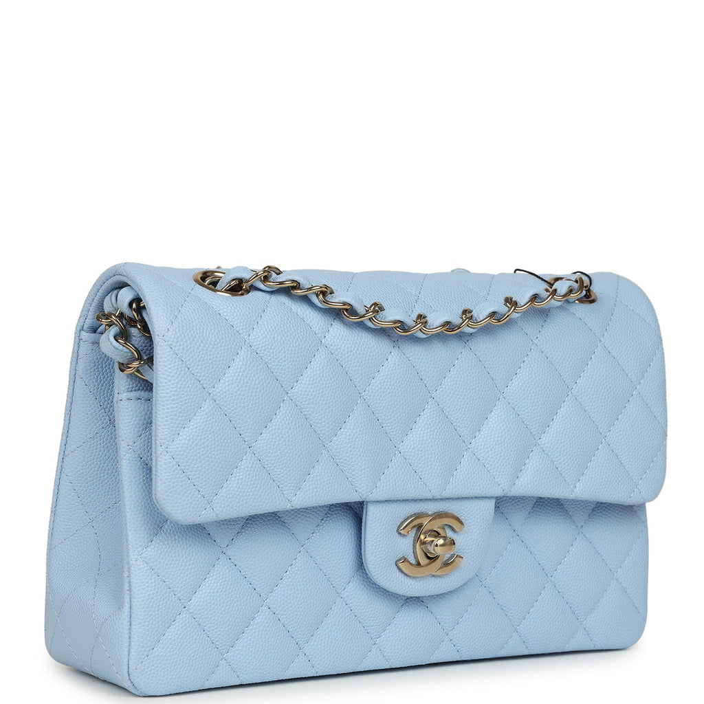 Chanel Small Classic Double Flap Bag Light Blue Caviar Light Gold Hardware