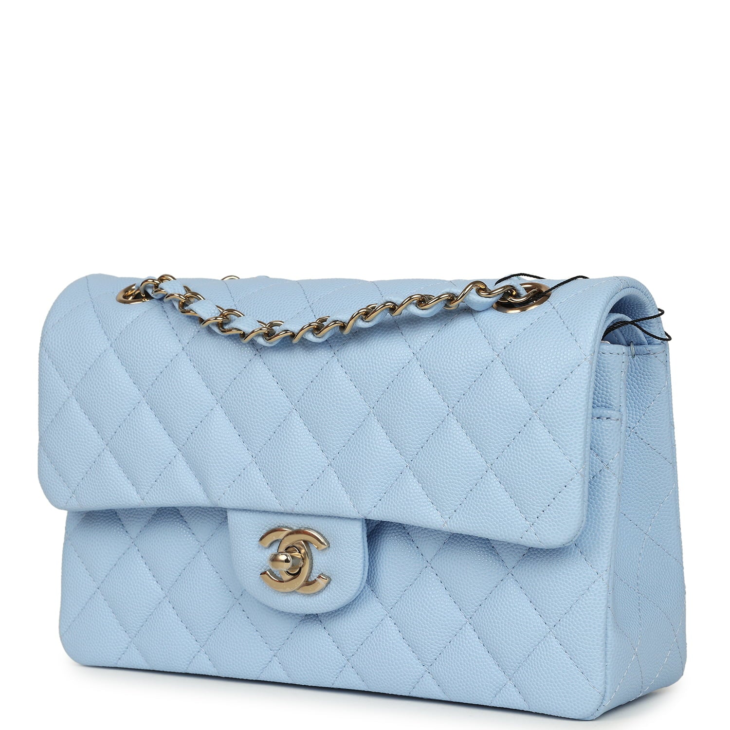 Chanel Small Classic Double Flap Bag Light Blue Caviar Light Gold Hardware