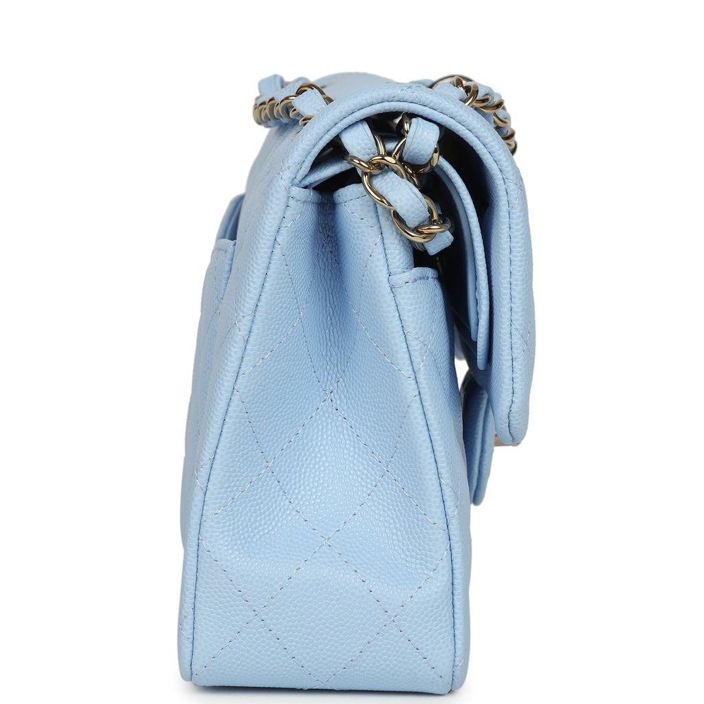 Chanel Small Classic Double Flap Bag Light Blue Caviar Light Gold Hardware
