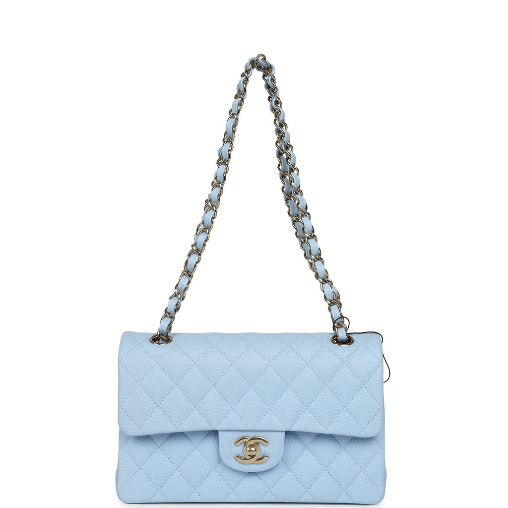 Chanel Small Classic Double Flap Bag Light Blue Caviar Light Gold Hardware