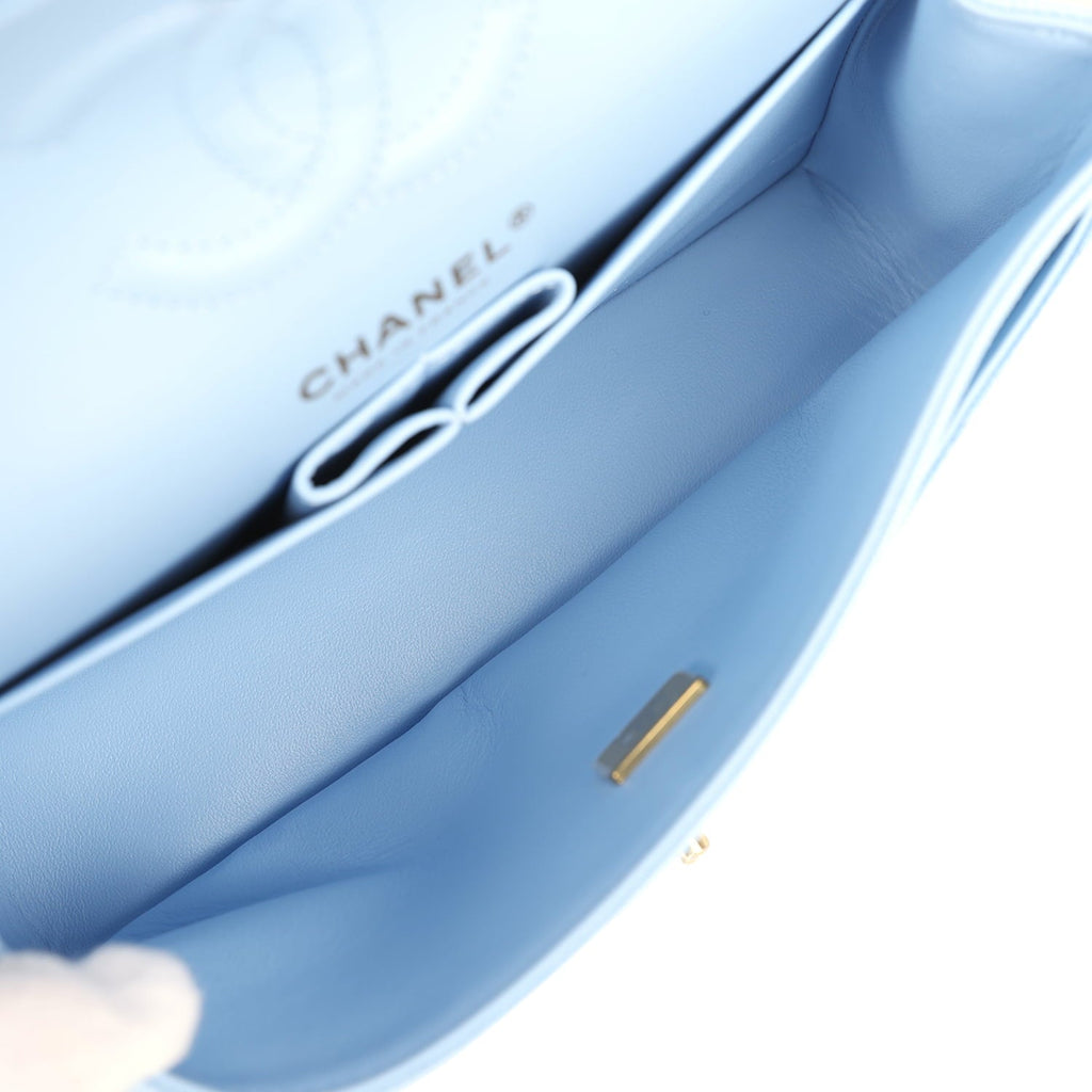 Chanel Small Classic Double Flap Bag Light Blue Caviar Light Gold Hardware