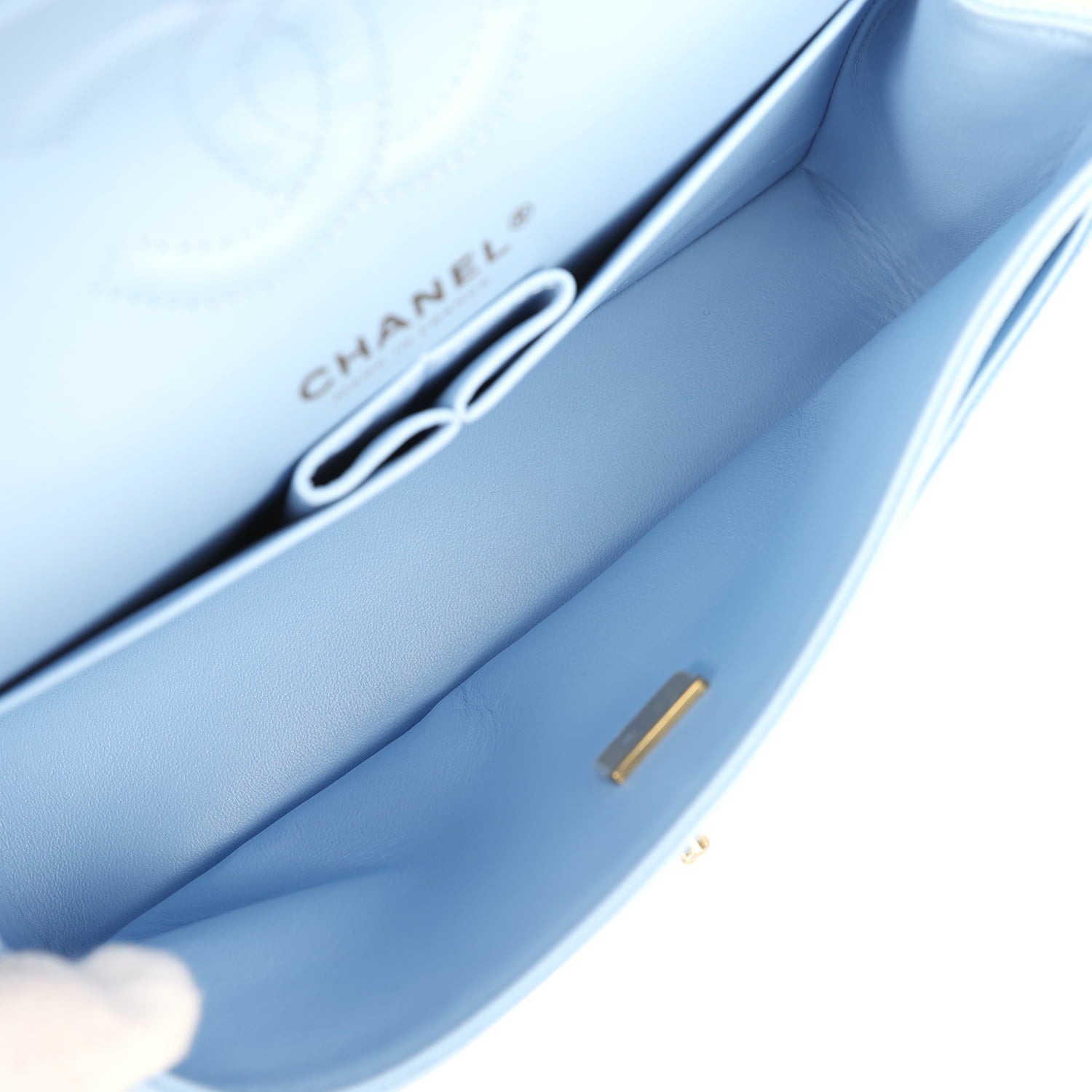 Chanel Small Classic Double Flap Bag Light Blue Caviar Light Gold Hardware