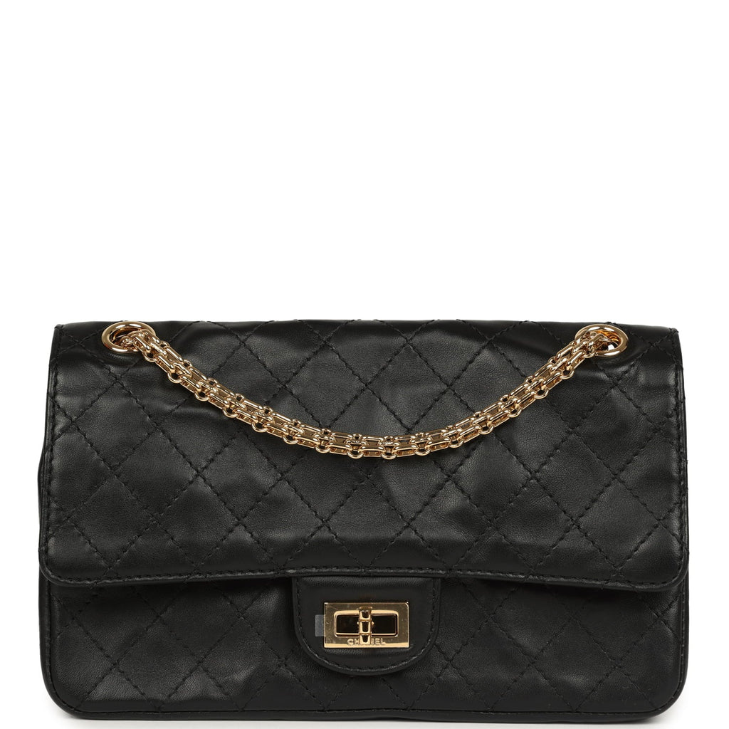Chanel Small "Crush" Reissue 225 2.55 Double Flap Bag Black Lambskin Gold Hardware