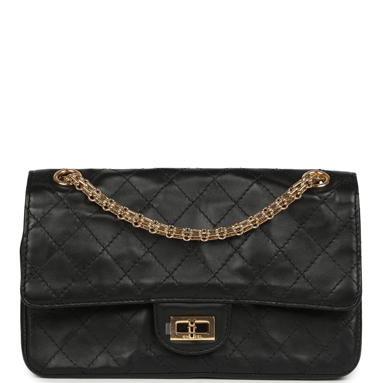Chanel Small "Crush" Reissue 225 2.55 Double Flap Bag Black Lambskin Gold Hardware