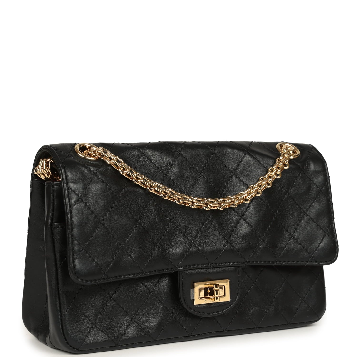 Chanel Small "Crush" Reissue 225 2.55 Double Flap Bag Black Lambskin Gold Hardware