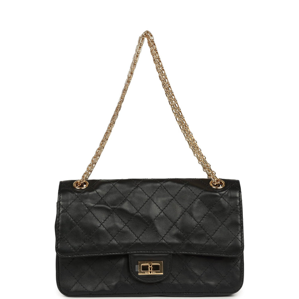 Chanel Small "Crush" Reissue 225 2.55 Double Flap Bag Black Lambskin Gold Hardware
